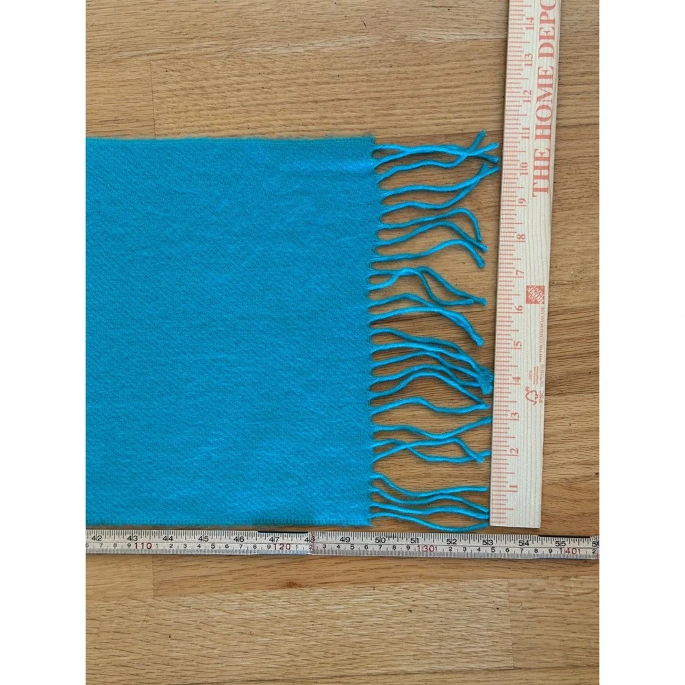 Vtg 80s Teal Blue Fringed Scarf Soft Acrylic Twill Knit Wrap West Germany Retro